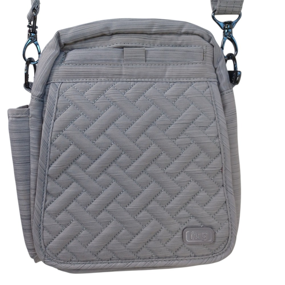 Lug Flapper Quilted Crossbody Bag Gray Adjustable Strap‎ Basket Weave